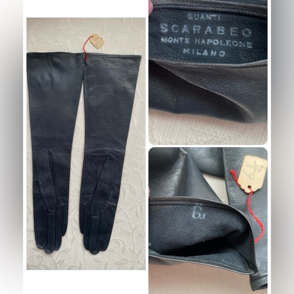Vintage Guanti Scarabeo long women gloves soft luxurious leather, Milano, Italy